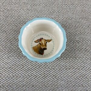 Pioneer Woman Ramekin Cow Plaid Blue Gingham Design Custard